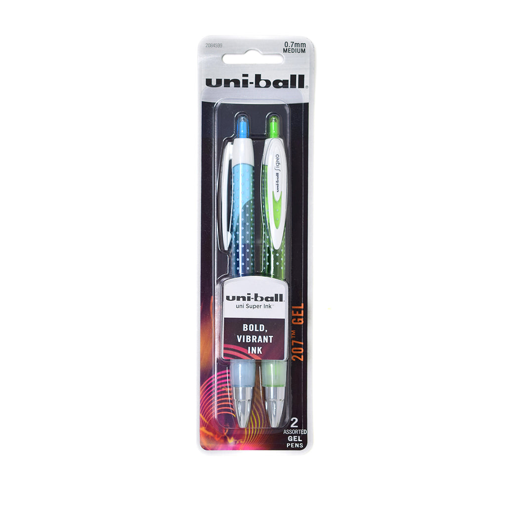 Uni Ball Signo 207 Light Green And Light Blue Retractable Gel Pens,  0.7mm Medium - Polka Dot Style