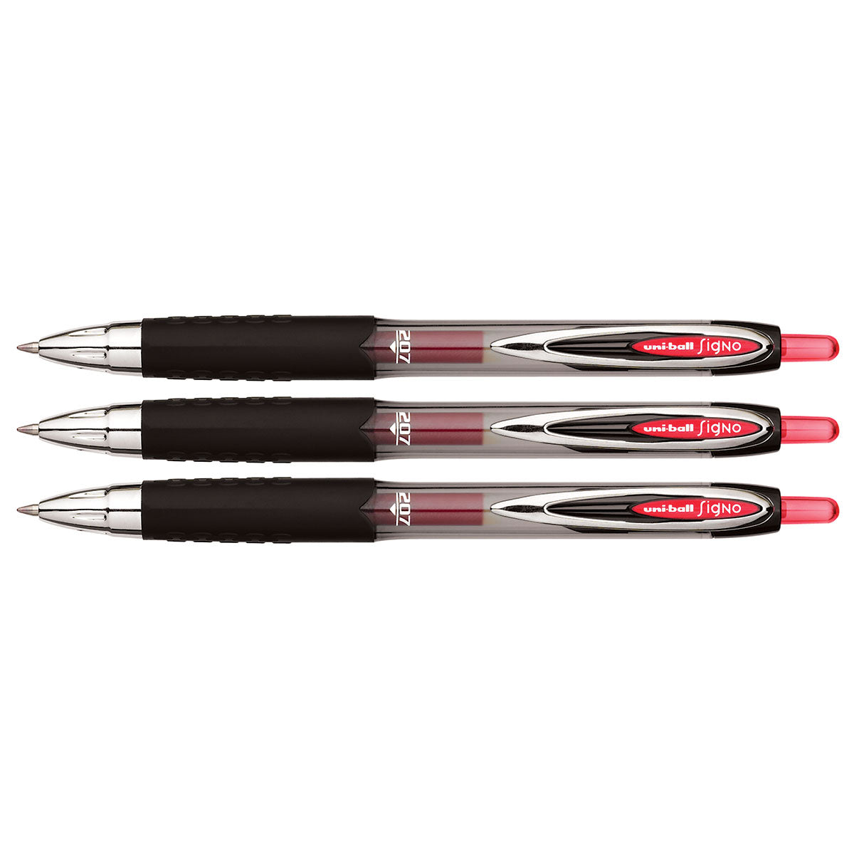 Uni-Ball Signo 207 Red Ink Gel Pen, Medium Point  0.7MM , Retractable - Pack of 3  Uni-Ball Office Supplies