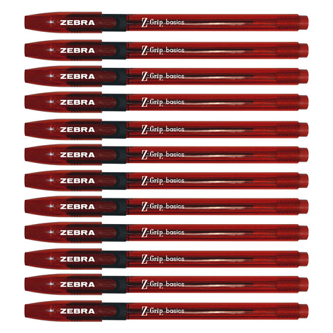 Zebra Z Grip Basics Red Ballpoint Pen, Latex Free, Ultra Glide Advanced Ink Dozen
